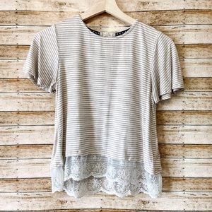 Altar’d State White Tan Striped Lace Top Small